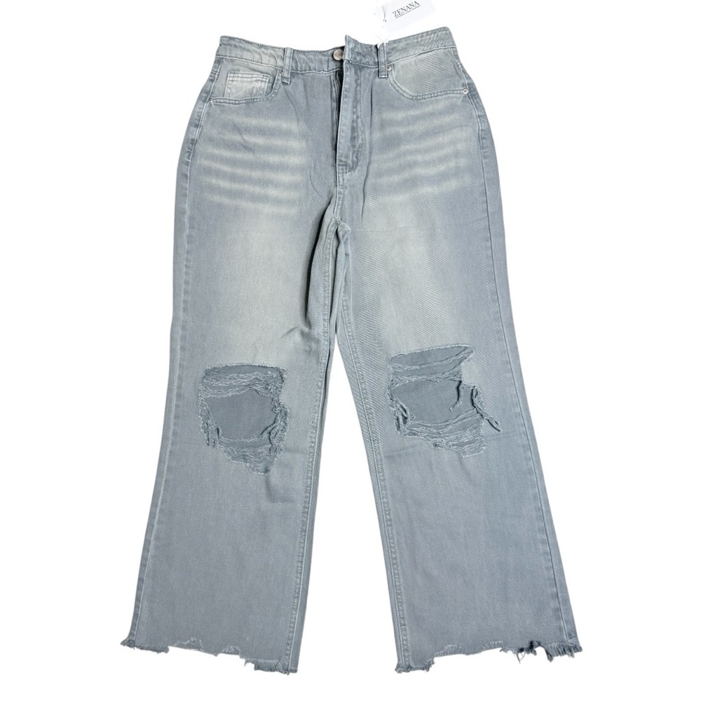 Zenana High Rise Wide Leg Distressed Jeans Size 28 NWT Light Wash